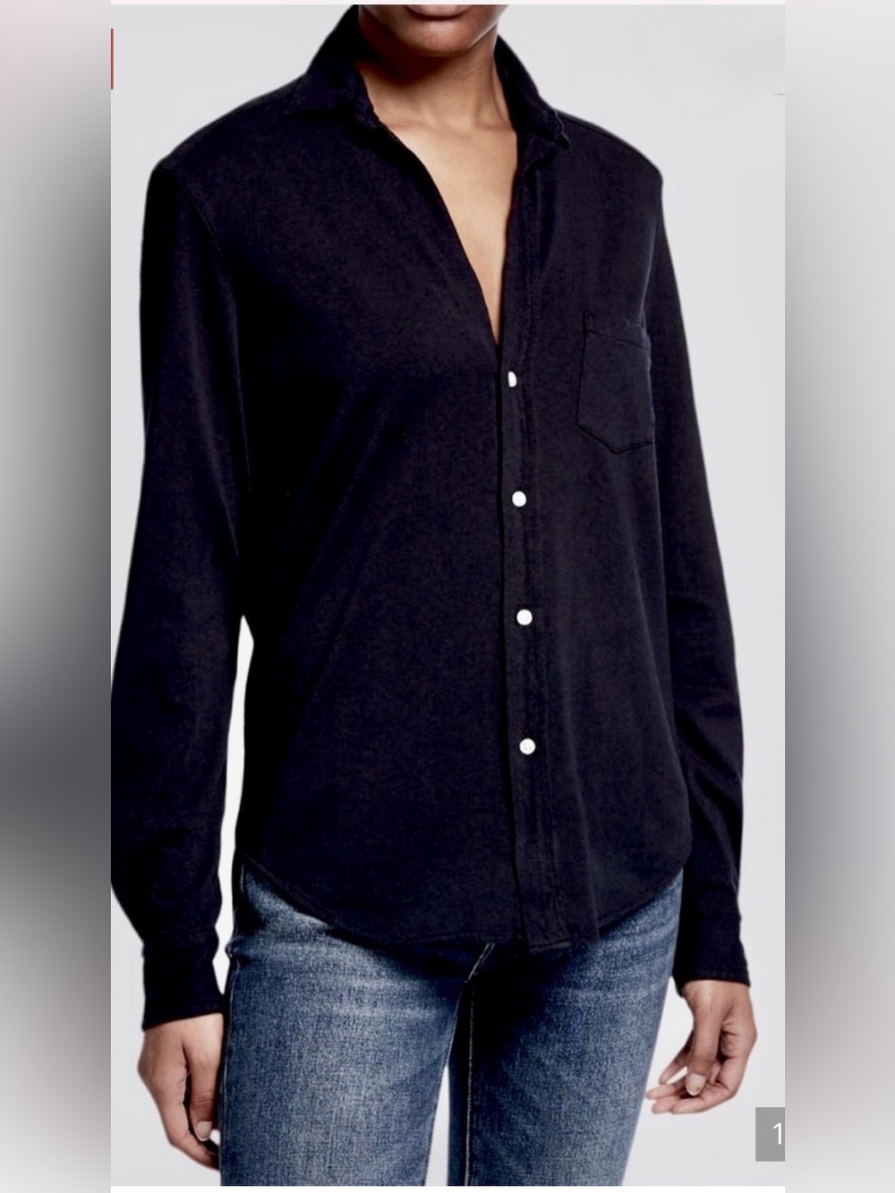 Frank & Eileen Tee Lab Heritage Knit Relaxed Button Up Shirt Black Sz XS